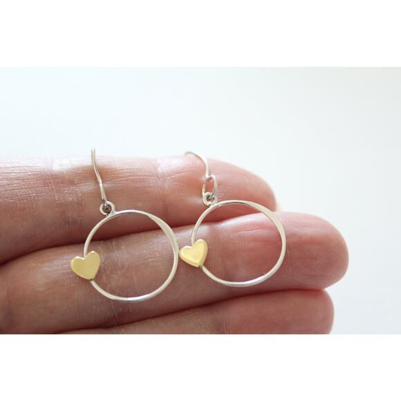 Sterling Silver Open Circle with Bronze Heart Earrings - Picture 2 of 3